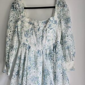 Bardot Lila Corset Top Blue and White Lace Dress